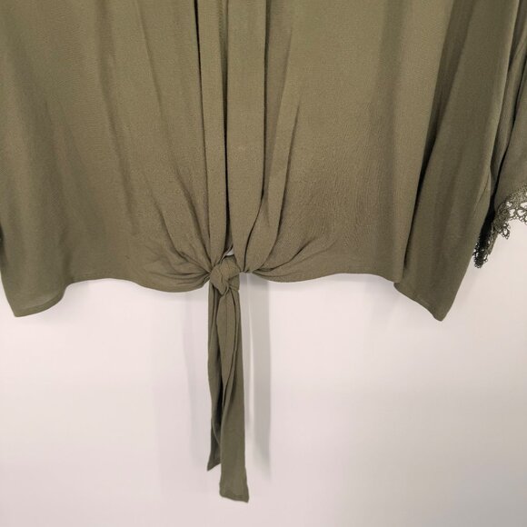 Ariat Olive Green V-Neck Blouse Lace Detail & Tie Front womens size Large - Picture 5 of 12
